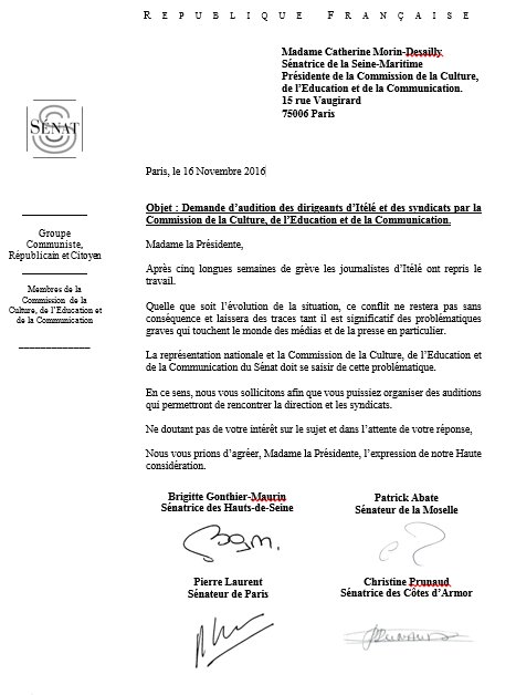 p_abate's tweet photo. Les sénateurs @crcsenat COM Culture ont demandé à @C_MorinDesailly de pouvoir auditionner dirigeants et syndicats @itele #itele https://t.co/w4ZVAq560C