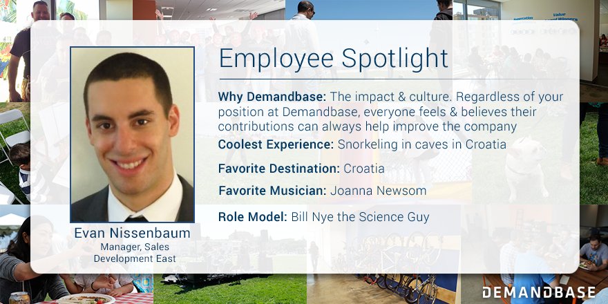 Demandbase's tweet photo. Impact &amp; culture: 2 reasons Sales Development Manager @EvanNissenbaum enjoys working at Demandbase https://t.co/a1Gqr0uZeq #LifeAtDemandbase https://t.co/Mcn33KbVUr
