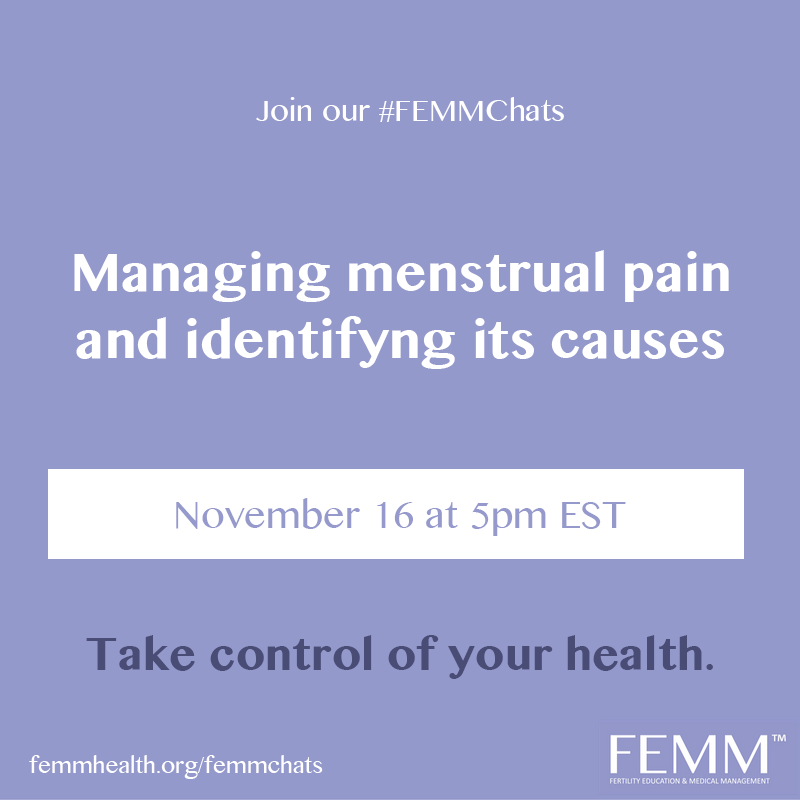 FEMMhealth's tweet photo. Today at 5PM EST we are talking about: "Managing menstrual pain &amp; identifying its causes" Please Tweet your question using #FEMMChats https://t.co/CsmMw0AgZl