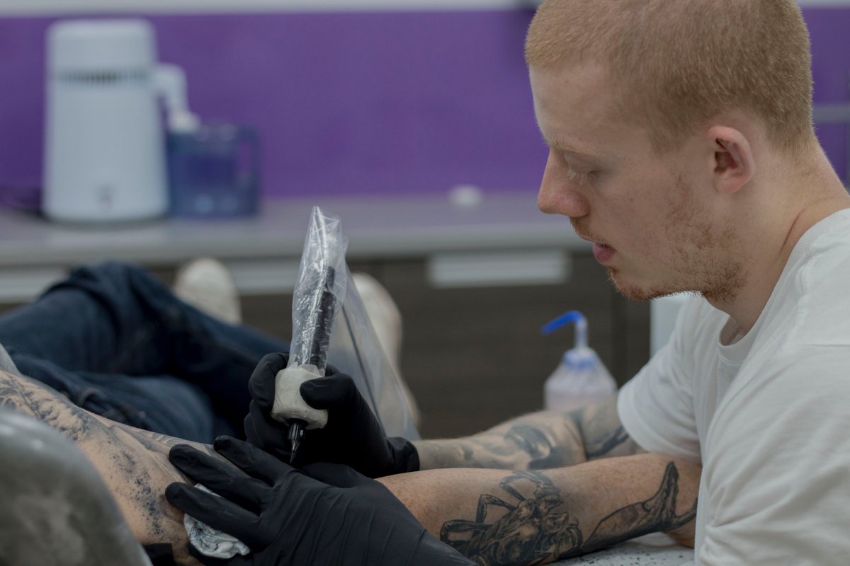Immortalink's tweet photo. Artist Luke Edgar making progress on a black and grey sleeve 
#tattoo #immortalink #artist #tattoostudio #blackandgrey https://t.co/nNm8Jg0UD5