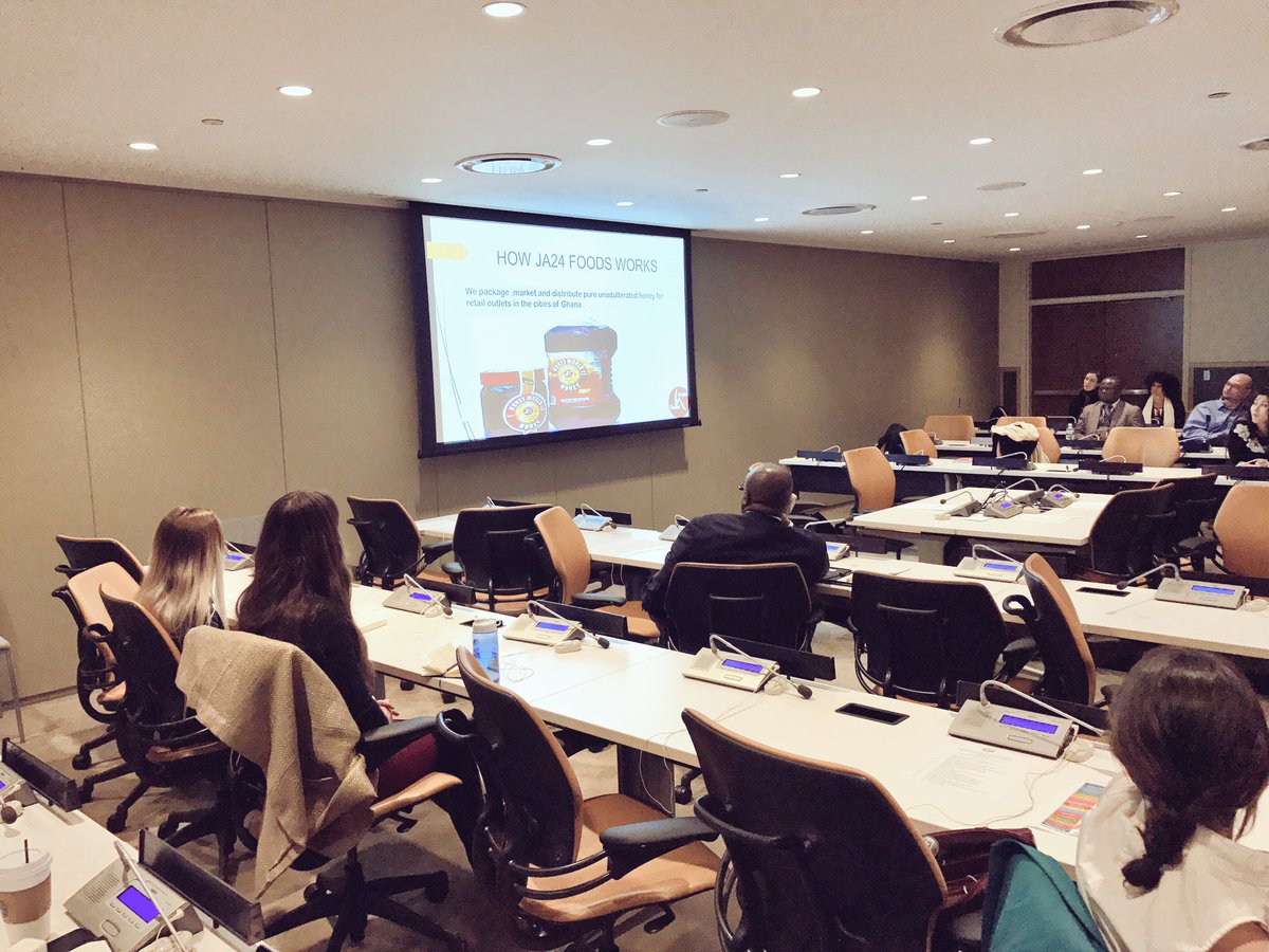 GLCIntl's tweet image. Ghana Entrepreneurship Challenge runner-up Judith Attamah's presentation &amp;amp; company information on display at the UN Showcase #GLCattheUN2016