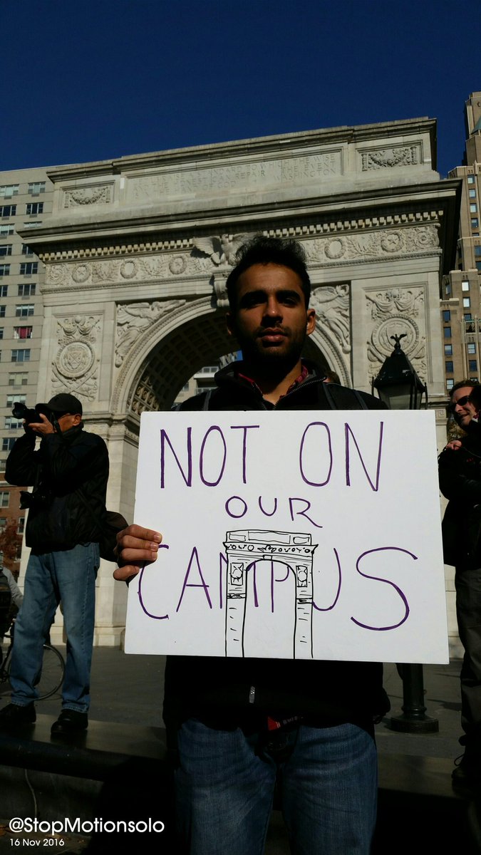 StopMotionsolo's tweet photo. NYU student walkout against Trump. #sanctuarycampus #NotMyPresident. #dumptrump https://t.co/tolXRfTh3X https://t.co/AISccChZiA