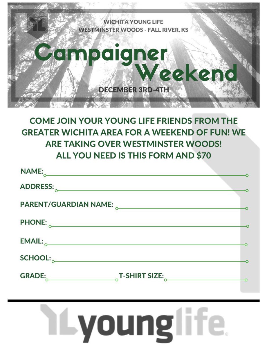 IndependentYL's tweet image. Sign up today for Campaigner Weekend! Only $70 for a weekend with Young Life and friends! December 3-4!