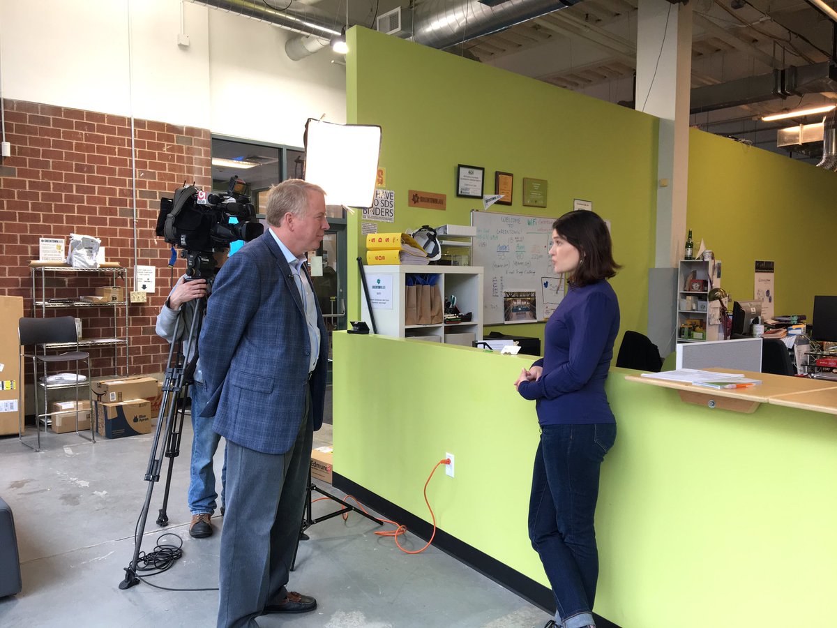 GreentownLabs's tweet photo. Thrilled to have @MetMikeWCVB in our community today! Chatting with @mbmorrill, @GroveLabs @TellSense @WrightGrid and @automarinesys! #wcvb https://t.co/cwPdZXWQim