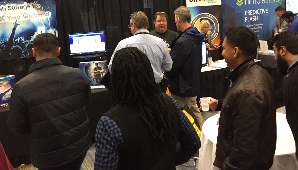 Tegile's tweet photo. IT Pros lined up at #StorageDecisions to talk to flash #storage experts at @Tegile -- Visit us at booth #206 @ccjustsayin @RealWallyLang https://t.co/i9SiAVOFDX
