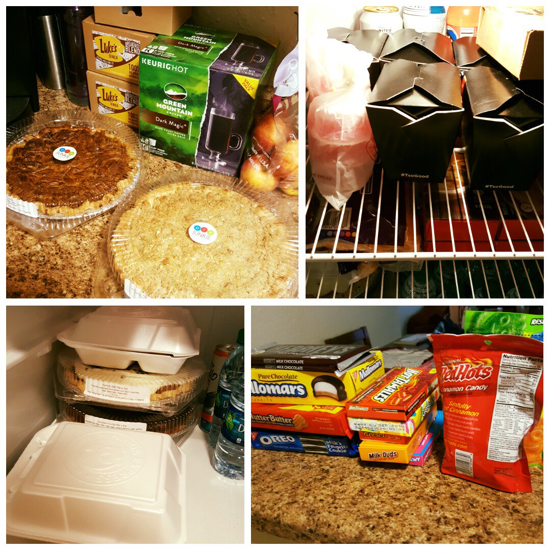 SaraJohnnie's tweet photo. Pies
&amp; Coffee
&amp; Chinese
&amp; Junk Food

I think we're ready for tomorrow night! #GilmoreGirls #GilmoreGoals #partyprep @thelaurengraham https://t.co/We8JWaliWz