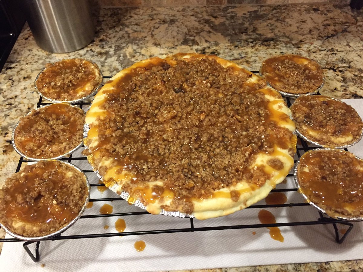 (•_•) 
<)   )╯  Caramel 
 /    \ 

\(•_•) 
 (   (>     Apple Strudel 
 /    \ 

 (•_•) 
<)   )>    Cheesecake
 /    \