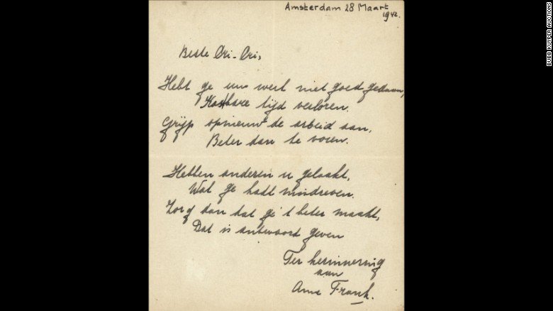 Handwritten Anne Frank poem sold for $148K   fw.to/qz1SnTj?utm_me… https://t.co/0Sk3pqpJsr