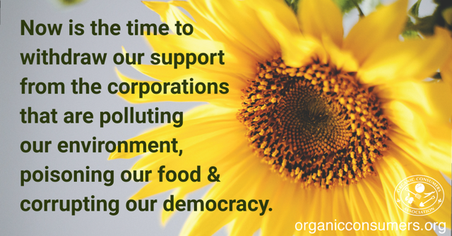 Time to withdraw support from corporations polluting our environment, poisoning our food &amp; corrupting our democracy. orgcns.org/2ffTrse