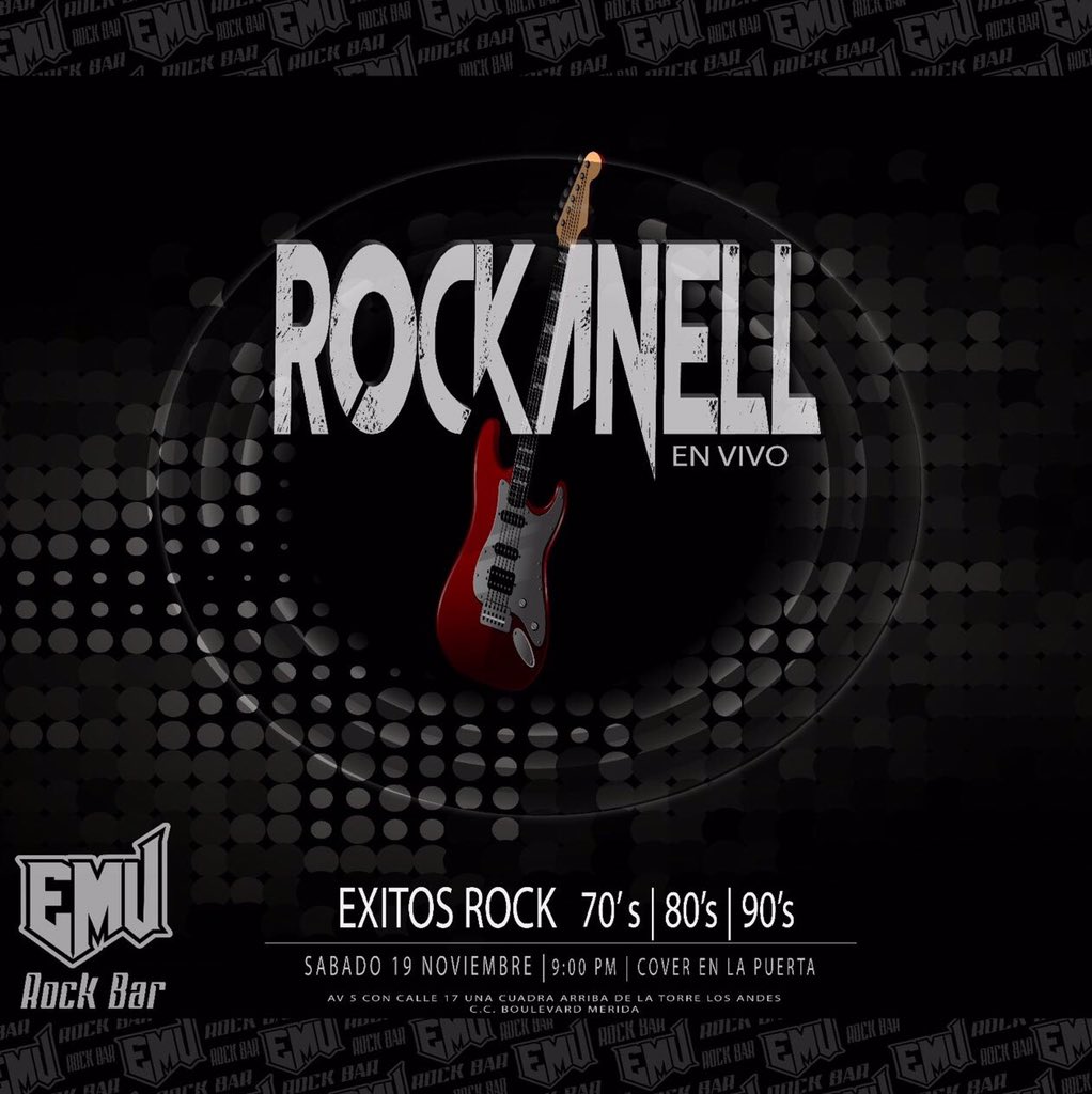 EMUROCKBAR's tweet photo. Este Sábado #19nov #9pm @EMUROCKBAR tendrá en tarima a "ROCKANELL" en concierto, con las mejores versiones de #70srock #80srock #90srock https://t.co/5Vnsc9LG3e