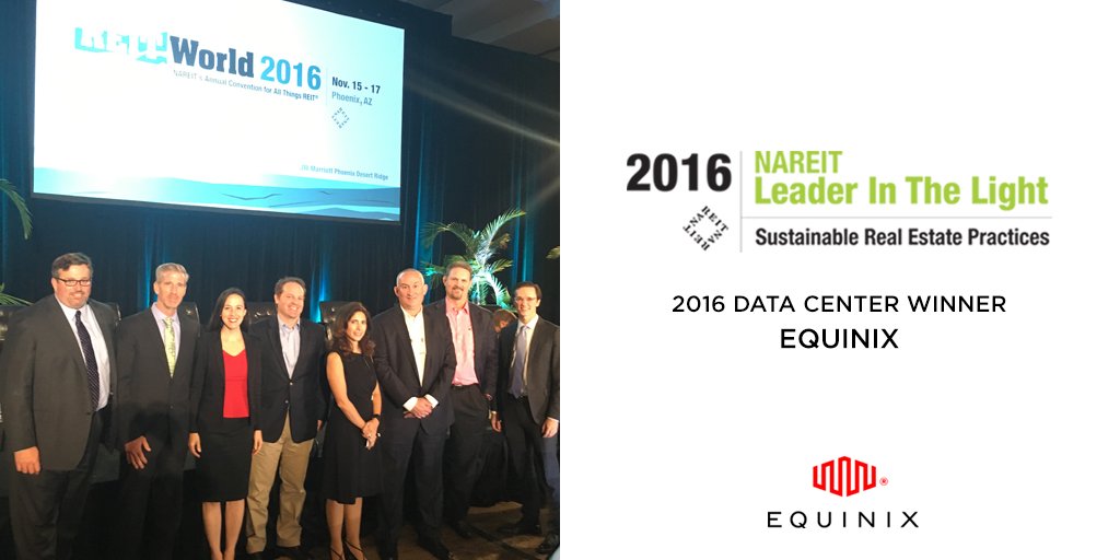 Equinix's tweet photo. We're excited to have won the "2016 Leader in the Light" award for achievements in data center sustainability. https://t.co/kRDk9i23w9 https://t.co/Zb5xFzMr82