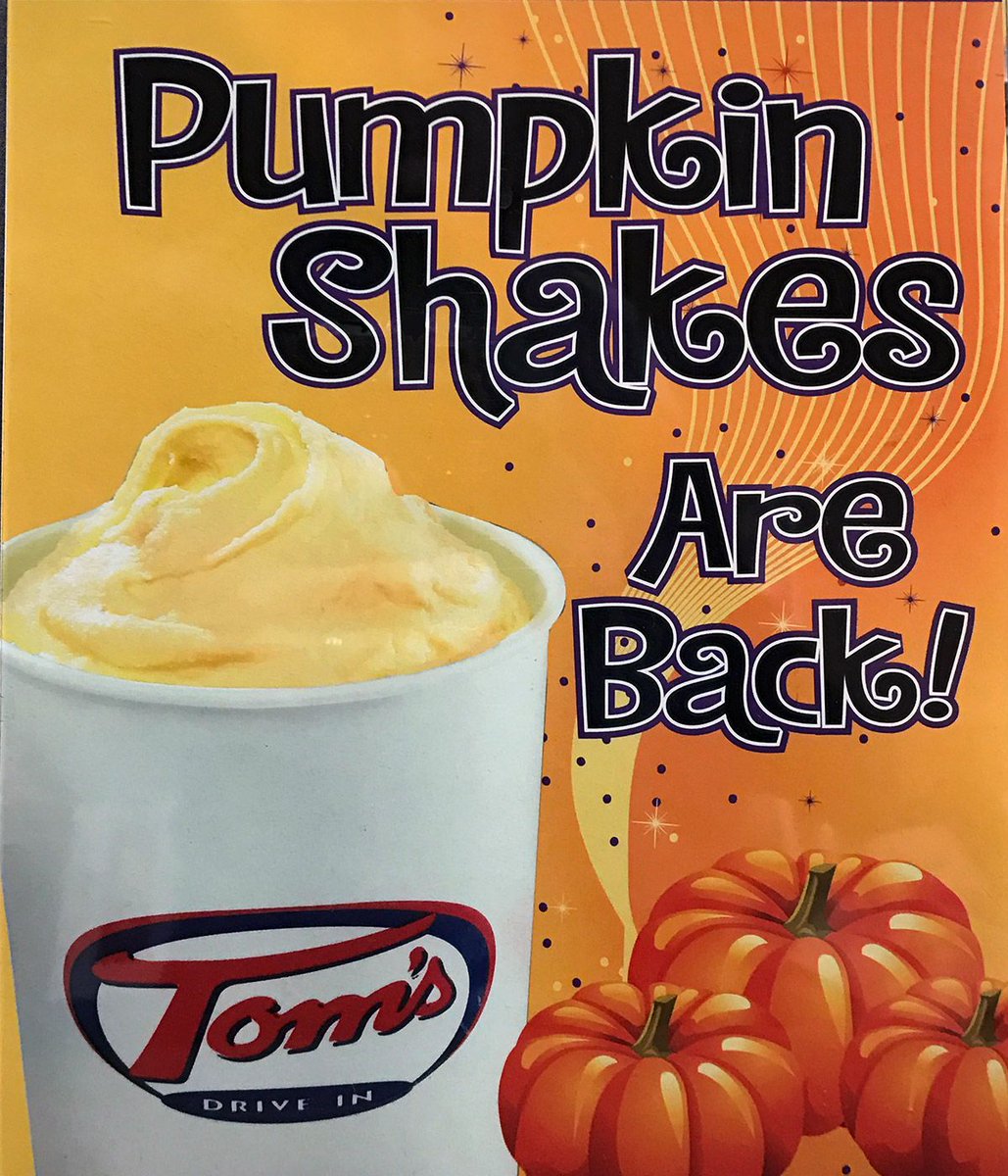 TomsDriveIn's tweet image. They're back! Don't miss out on getting a Pumpkin Shake!
