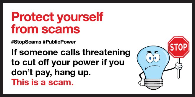 If someone calls threatening to cut of your power if you don't pay up, hang up. 📞🚫#StopScams #PublicPower