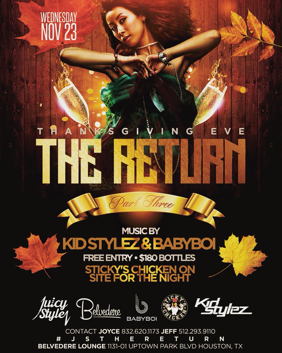 kidstylez's tweet photo. 1 week until our annual #friendsgiving at @belvedereuptown! Tables r booking up! NO COVER and easy parking! #houston #htown #thanksgivingeve https://t.co/vOsZRd1NRU