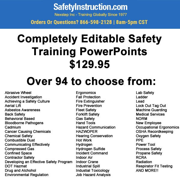 SafetyInstruction.com  offering Power Point Safety Training Programs for $129.95! Download Now!