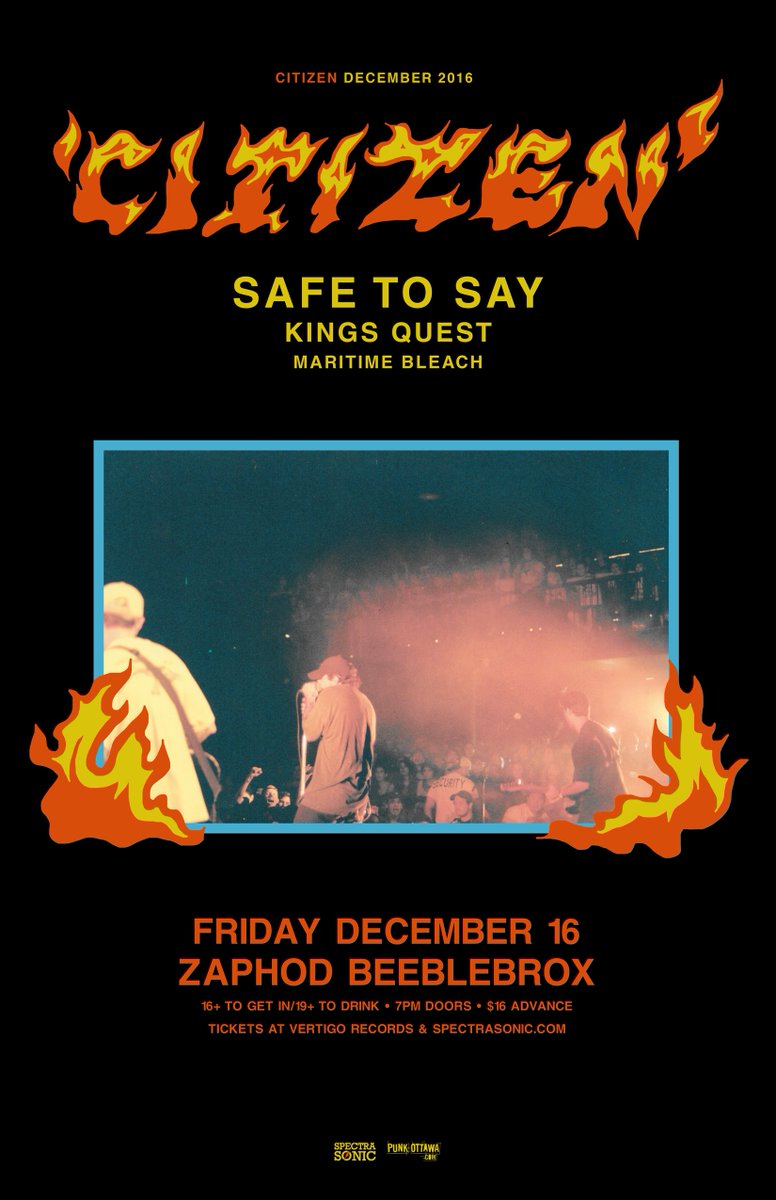 ONE MONTH til <a href="/CitizenMI/">CITIZEN</a>, @SafeToSayMusic, <a href="/KingsQuestBand/">Kings Quest</a> &amp; <a href="/MaritimeBleach/">maritime bleach</a> hit <a href="/Zaphods_Ottawa/">Zaphod Beeblebrox</a>! Get tix/info at facebook.com/events/5594499…
