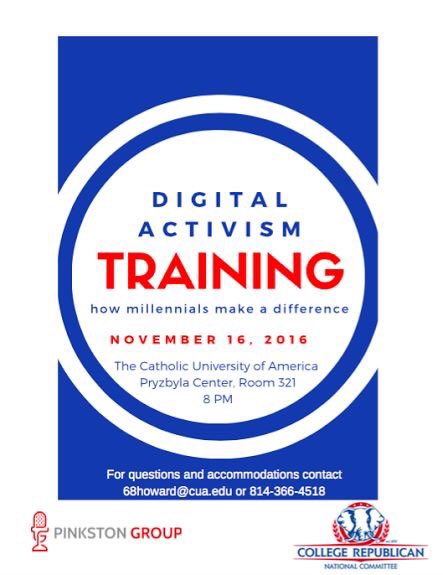 Join us for digital media training tonight hosted by @PinkstonGroupPR in Pryz 321 at 8 pm! 🇺🇸🐘