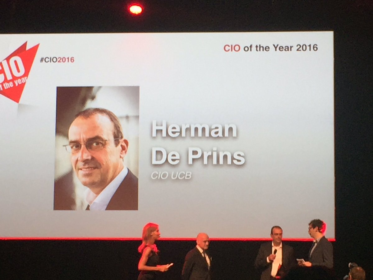 Amon_be's tweet photo. Proficiat Herman De Prins met je Award van CIO of the year! Je wordt een jaar lang de Miss Belgium van de ICT wereld :-) Geniet! #cio2016 https://t.co/Uetx9uljVl