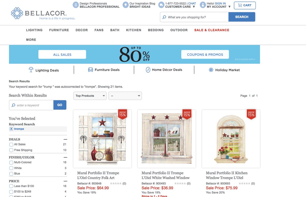 Confirmed. <a href="/bellacor/">Bellacor.com</a> removed Trump products from site. Just removed it from #GrabYourWallet boycott list. Before &amp; after screenshots here: