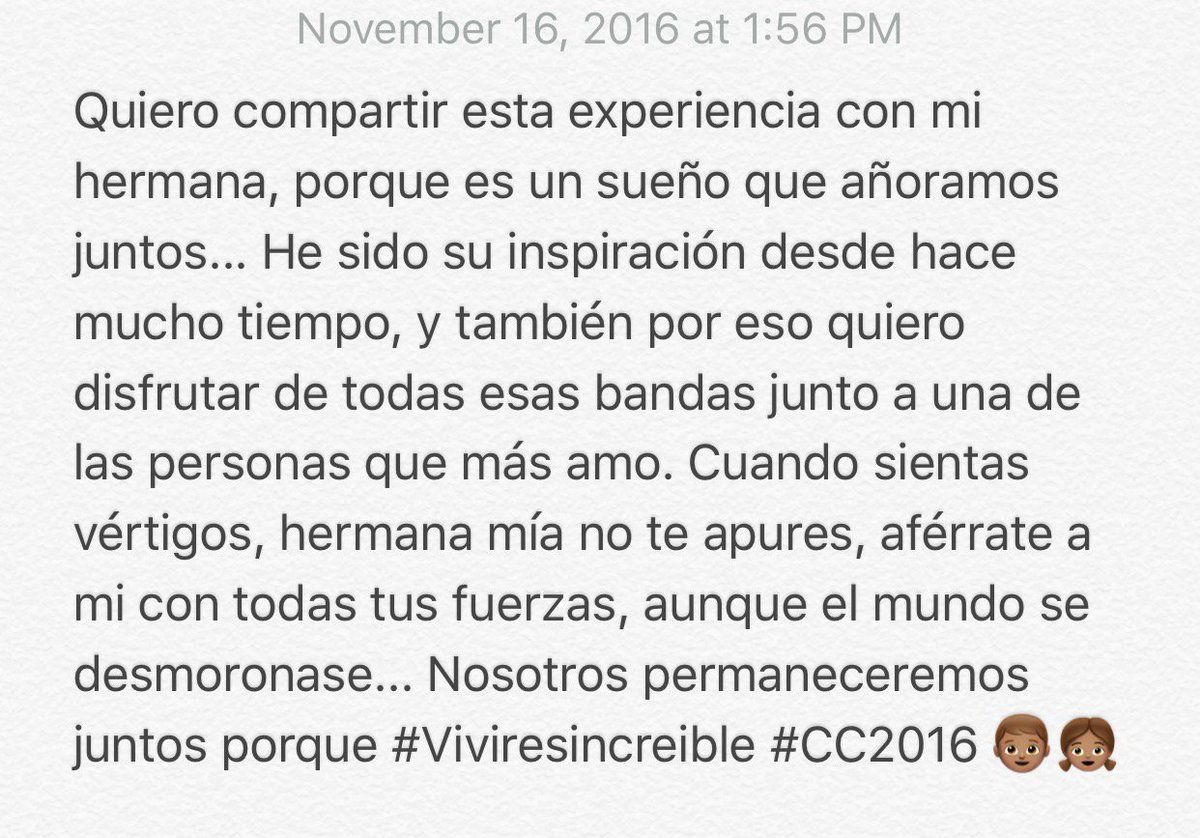 sergiodorantes's tweet photo. Cuando sientas vértigo, hermana mía no te apures, aférrate a mi. Nosotros permaneceremos juntos porque #Viviresincreible #CC2016 @GNPSeguros https://t.co/0PyOJFNLuo