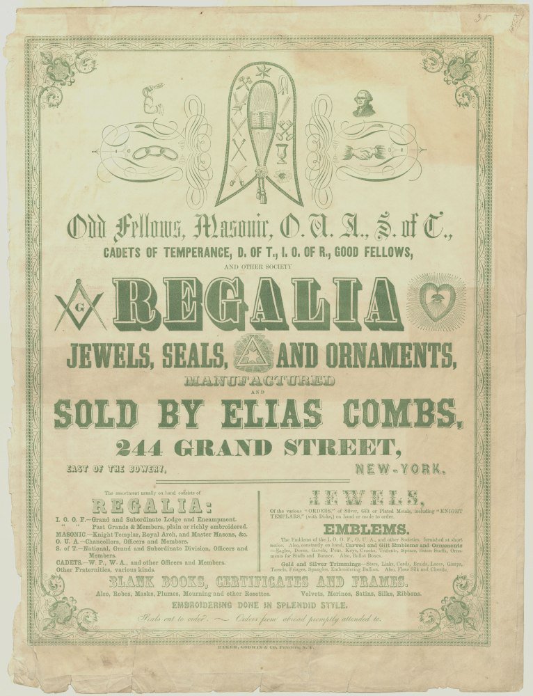 1854 advertisement for Fraternal regalia and jewels. Discover more at L&amp;A digital collections website: ow.ly/hxNn306eZQW