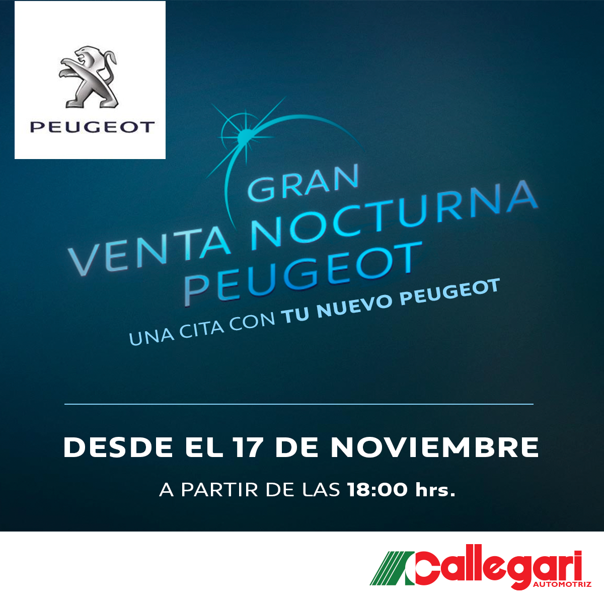 Callegari_Chile's tweet photo. ¡Gran Venta Nocturna #Peugeot! 😍
No faltes a tu cita imperdible con el auto que siempre has soñado. https://t.co/igBDzvbTRR