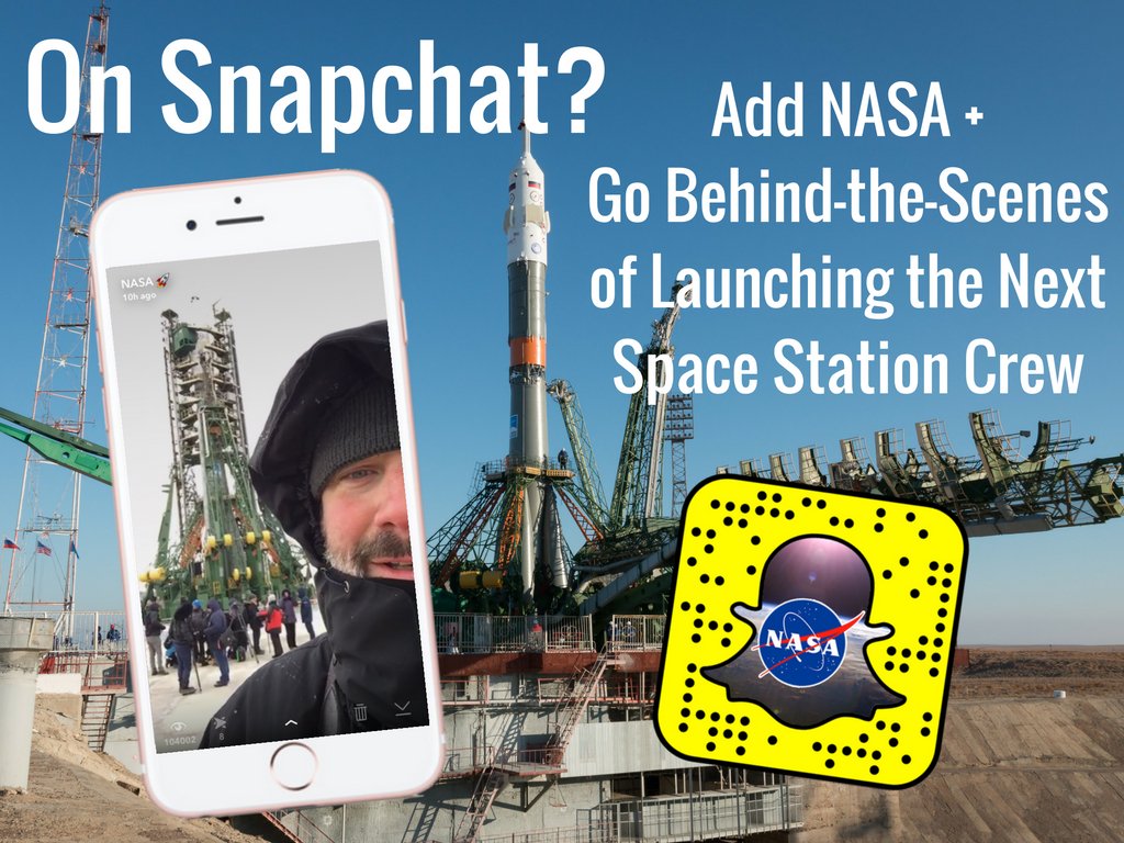 NASA's tweet photo. TODAY on @Snapchat! Add NASA + Go behind-the-scenes of Thursday's crew launch to @Space_Station w/ @NASAHQPhoto: https://t.co/4vRvAHjY4L https://t.co/OD2j8EcCPW