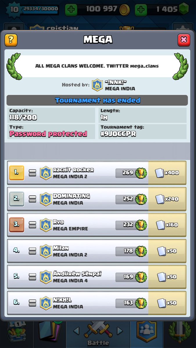 CristianTMCR's tweet photo. Felicidades a los ganadores del torneo matutino de la familia MEGA, y a nuestros líderes por su torneo exclusivo, si quieres torneos #BEMEGA https://t.co/YC86E6hovX