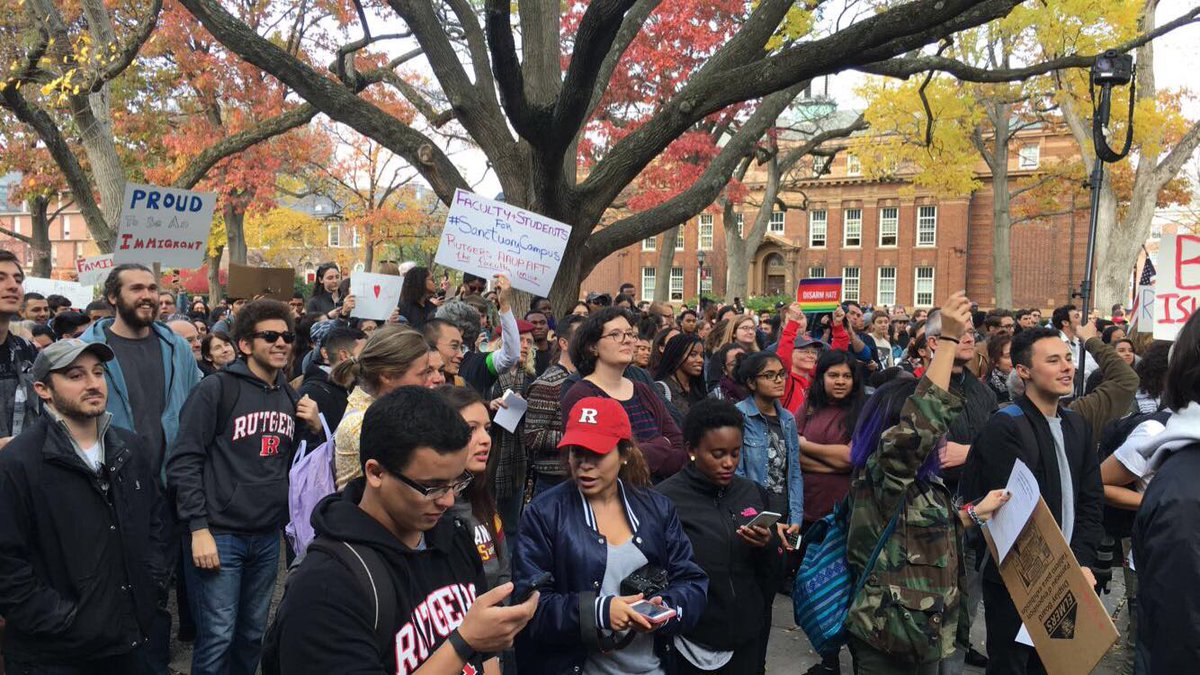 daily_targum's tweet photo. Right now students are in Voorhees Mall protesting @realDonaldTrump's presidency and calling for universities to become a #SanctuaryCampus https://t.co/1Z4JYWb7kv