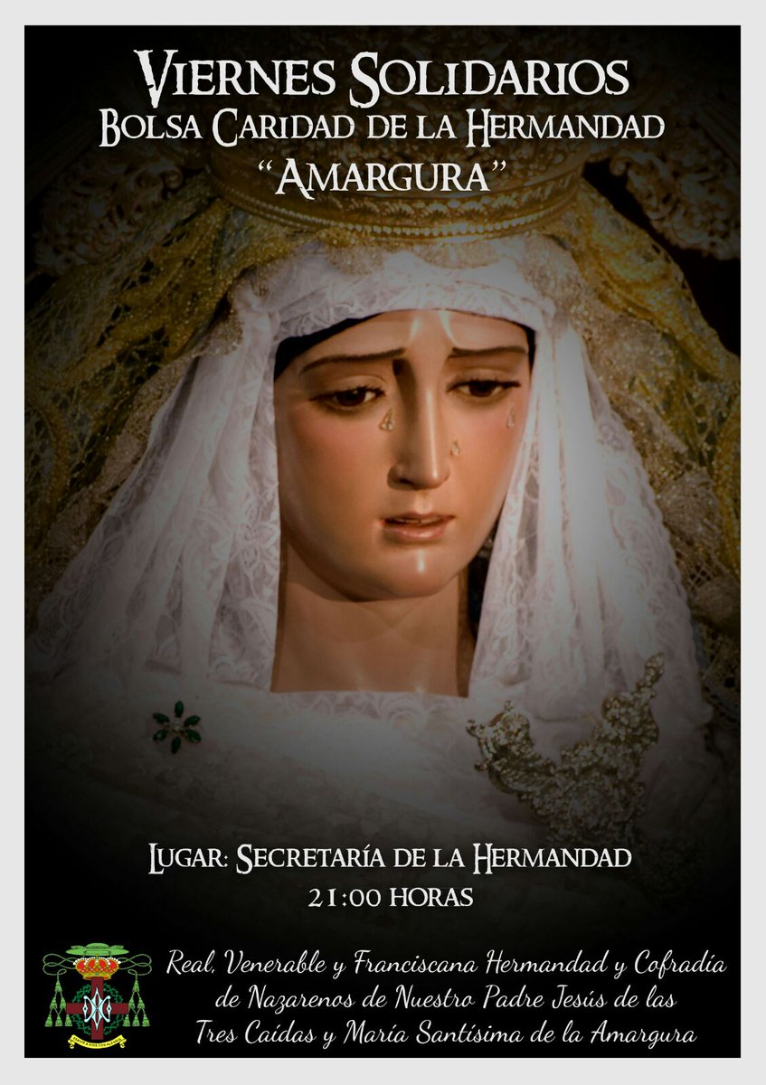 HdadTresCaidas's tweet photo. Nueva entrada en nuestro Facebook Oficial: Viernes Solidarios -  Bolsa Caridad "Amargura" https://t.co/QPatZ3xhvR https://t.co/q9ihITp9yU