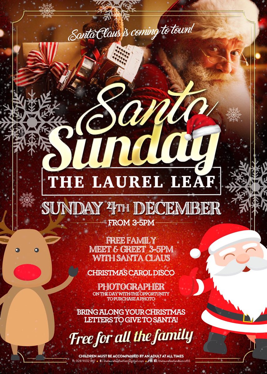 Laurelleaf155's tweet photo. Ho Ho Ho !! Bring the kids along to meet Santa in the Laurel Leaf! #santa #familyfun @FailteFeirste @OrtusBusiness @westbelfasthour https://t.co/APeIOAIruZ