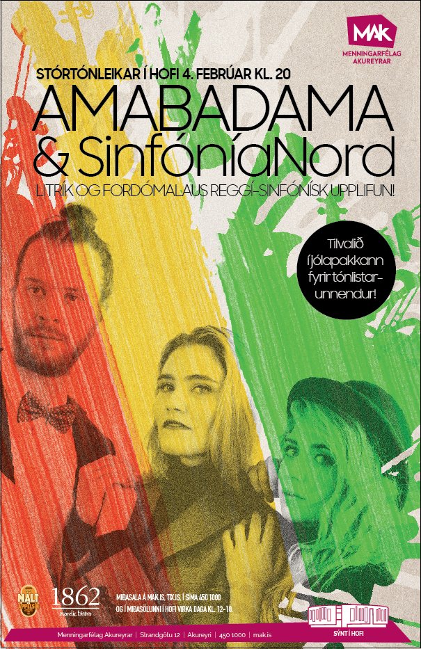 MenningarfAk's tweet photo. Stórtónleikar SinfóNord og Amabadama verða 4.feb í Hofi.Hér er hægt að tryggja sér miða í tíma:https://t.co/D2Ozz9SihV #amabadama #tónleikar https://t.co/W5ZmrFv94V