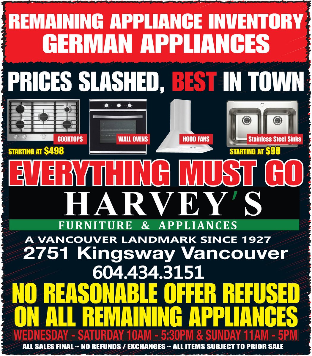 Get a deal at #harveystores going out of business sale on now! #eastvan #furniture #appliance ow.ly/EMiV305Zljq