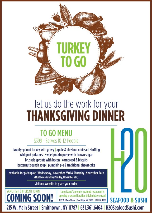 Let us do the work for your Thanksgiving dinner! Place your Turkey To Go order through our website today! (or by Monday, November 21st)