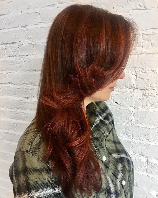 SalonEM_boston's tweet image. Senior Designer @snowkee's client is channeling the best of fall w/ new red hair created by @WellaPro Koleston Perfect, Freights + Relights!