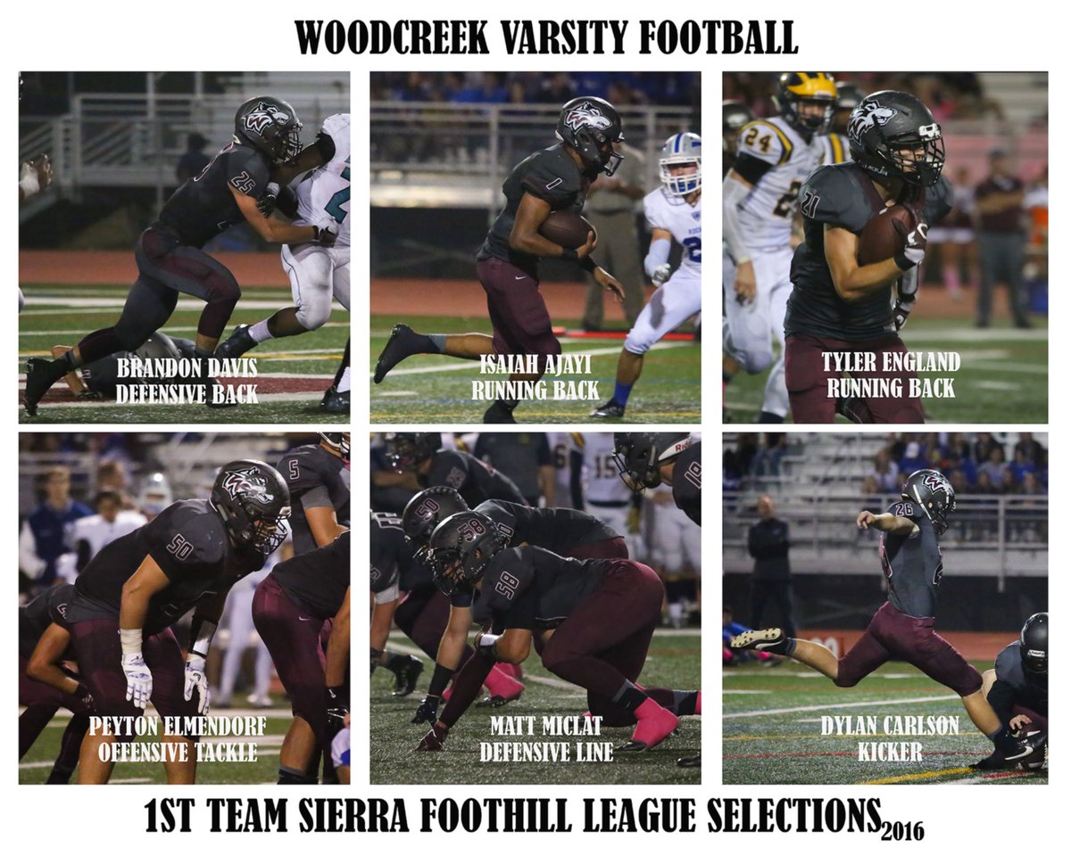 WoodcreekFB's tweet photo. Congratulations to our athletes who were selected for the Sierra Foothill League 1st Team. #woodcreekfootball #sflallleague #woodcreek https://t.co/b3vF3ZCHjM
