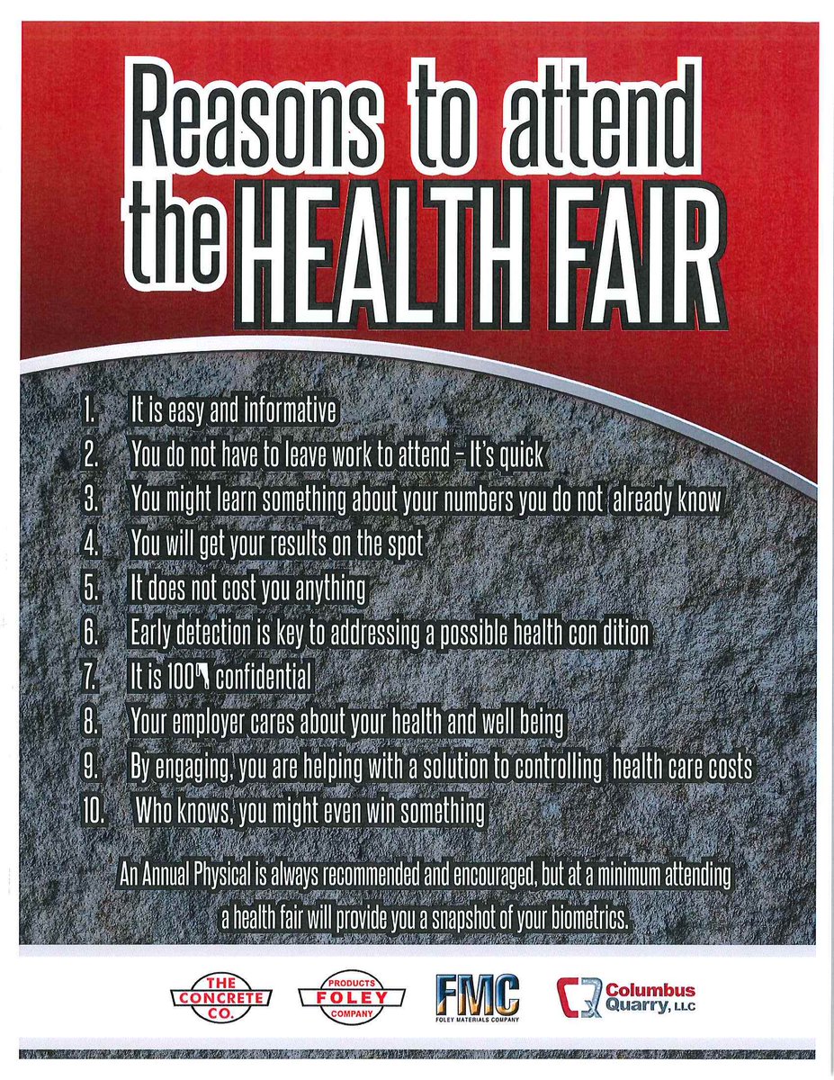 Can't wait to attend <a href="/FoleyProductsCo/">Foley Products Co.</a> Health Fair next week!
#HealthyLife #annualphysical