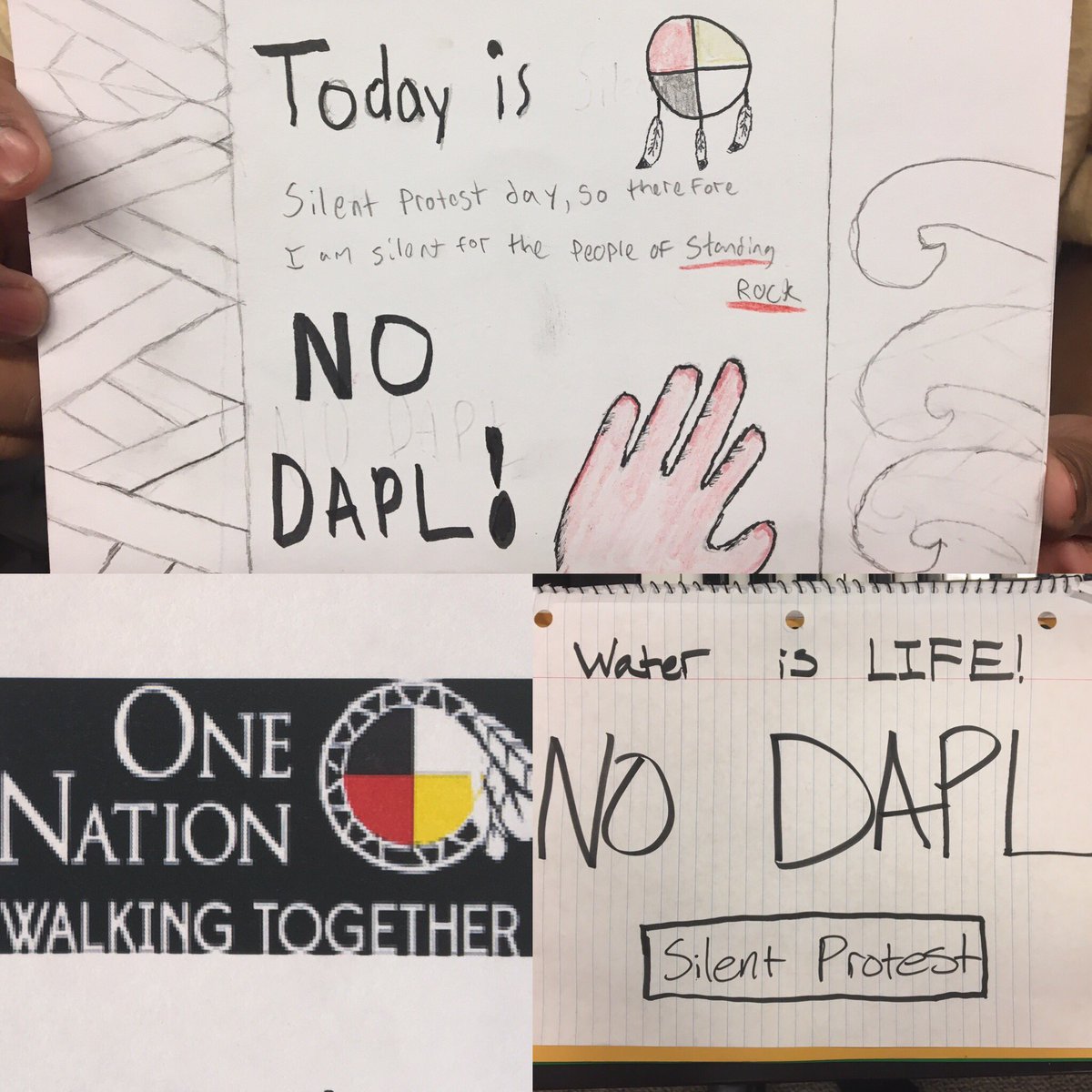 heidhorch's tweet photo. My students took part in a silent protest today. #nativeamericanweek #nodapl #manytribesonenation #waterislife #standwithstandingrock https://t.co/8gBAO8XJmQ