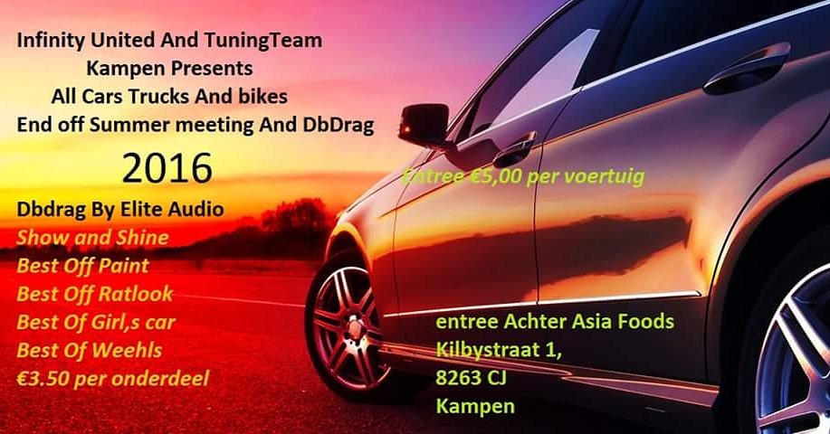 Goede morgen  even wat aandacht gaan vragen voor .
Tuning Team kampen .
En infinity united. Meetings organiseerd  voor auto liefhebbers .