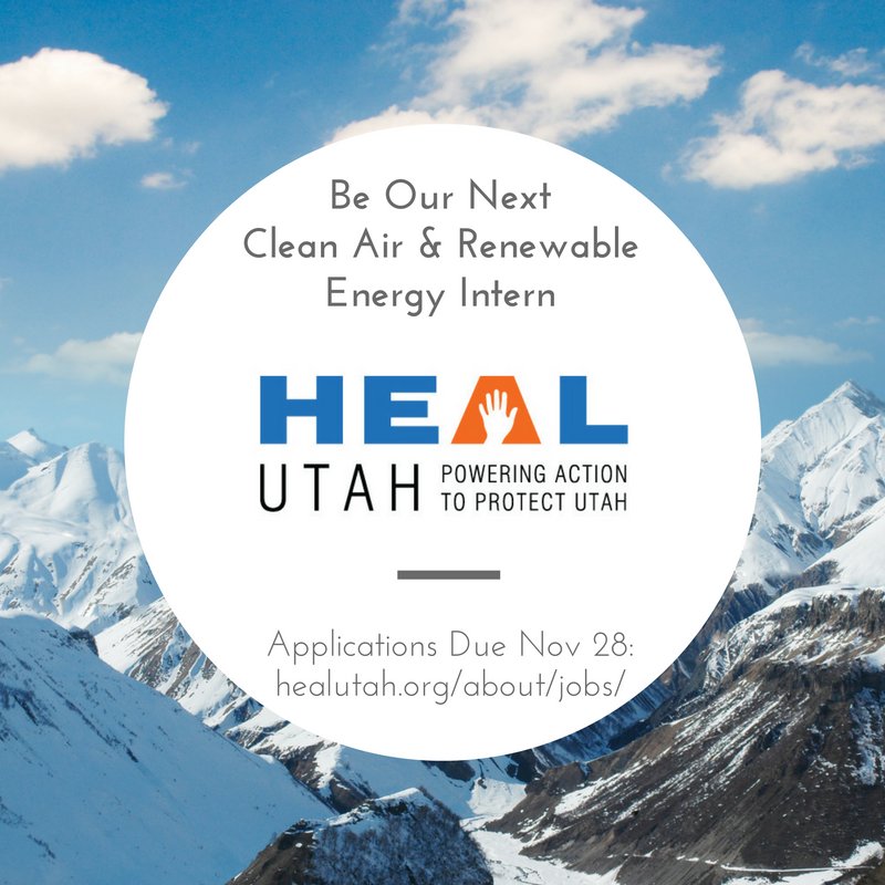 healutah's tweet image. Look no further for a #SpringInternship. Apply to be our new #cleanair &amp;amp; #RenewableEnergy Intern. Apps due Nov 28. healutah.org/about/jobs/