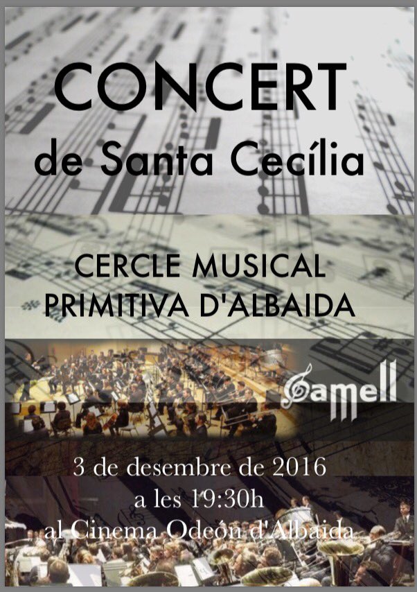 Aquest any celebrem Sta. Cecília el 3 de Desembre, esperem que us feu un lloc en l'agenda per poder vindre! Salut!! facebook.com/primitiva.alba…