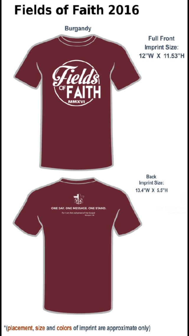 arnold_fca's tweet photo. Don't forget to bring $10 tomorrow if you want a Fields of faith shirt! https://t.co/VHnHoBD72j