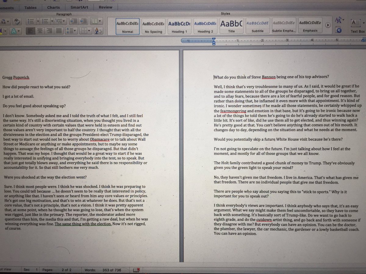 Gregg Popovich was asked about the reaction to what he said last week. It led to another lengthy answer. Here it is.