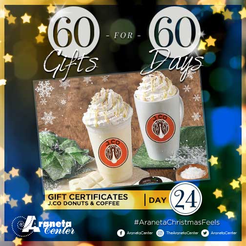 AranetaCity's tweet image. Day 24 of 60: Enjoy 3k worth of GCs from @JcoPHtweets Retweet this and hashtags #Day24of60 #AranetaChristmasFeels