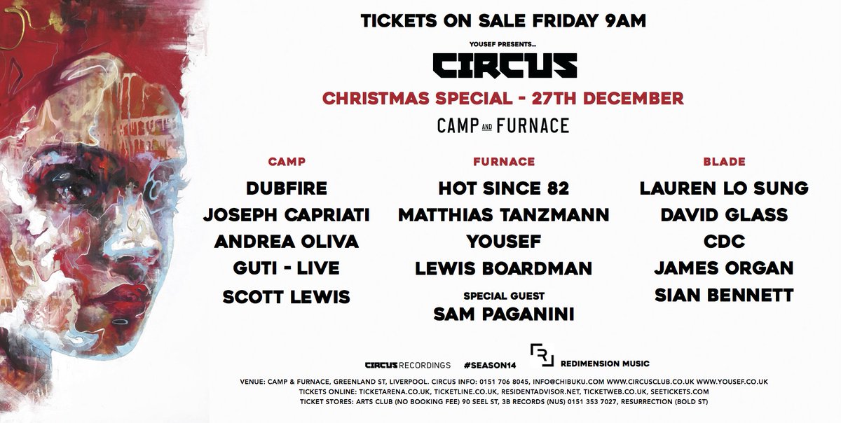CIRCUSmusic's tweet photo. :: XMAS SPECIAL LINE UP REVEALED ::

RT to win x4 free tickets.

Tickets on sale 9am Friday

27th Dec, @CampandFurnace, 2pm - 11pm https://t.co/UahyLcmipg