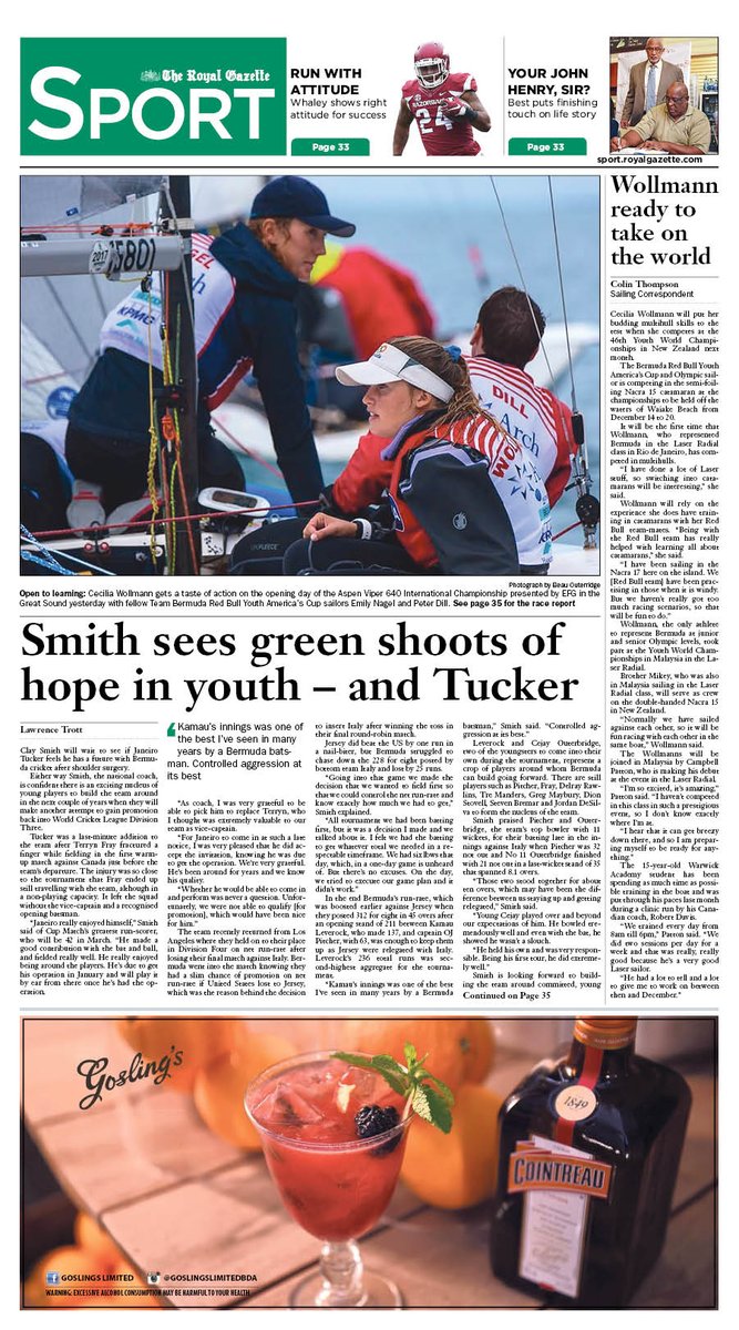 rgsportsdesk's tweet photo. #Bermuda SPORT
Check out today's back page ... https://t.co/5cIZIGgW4m