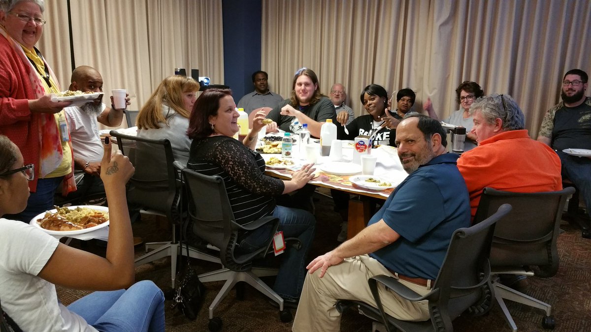 teamstine's tweet photo. @HARRISBURG_CC @teamstine enjoying a meal and giving thanks for an awesome team and a great place to work. #lifeatatt https://t.co/hoKvQH5qQQ