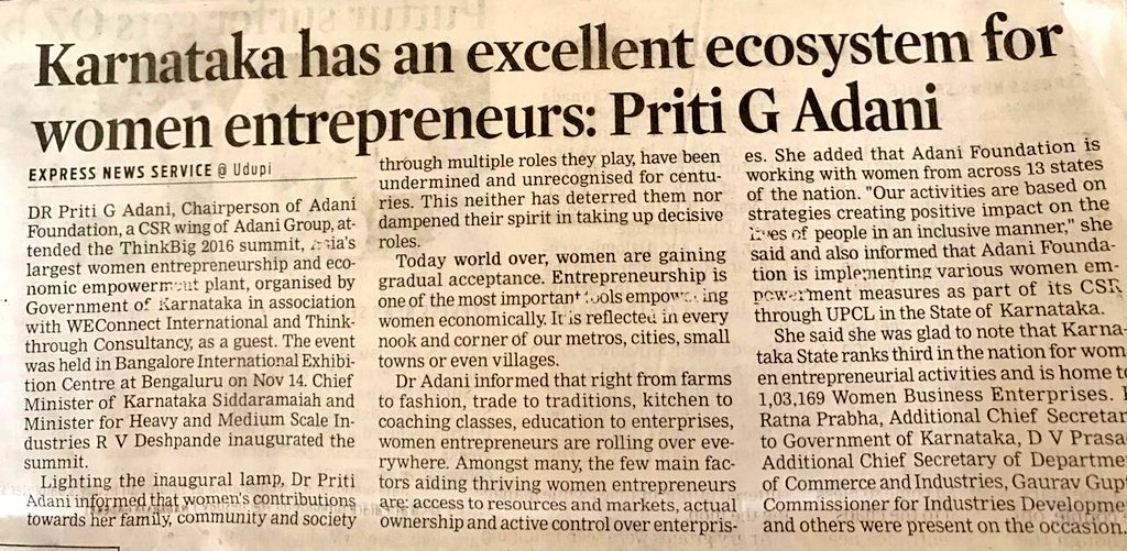 ProfSRK's tweet photo. #Karnataka has an excellnt #Ecosystem for #Women Entrepreneurs: Dr @AdaniPriti ji @ #ThinkBIG2016 @vinodadani @KaranAdani @sona2905 @kvQuote https://t.co/SeBvkjOcl1