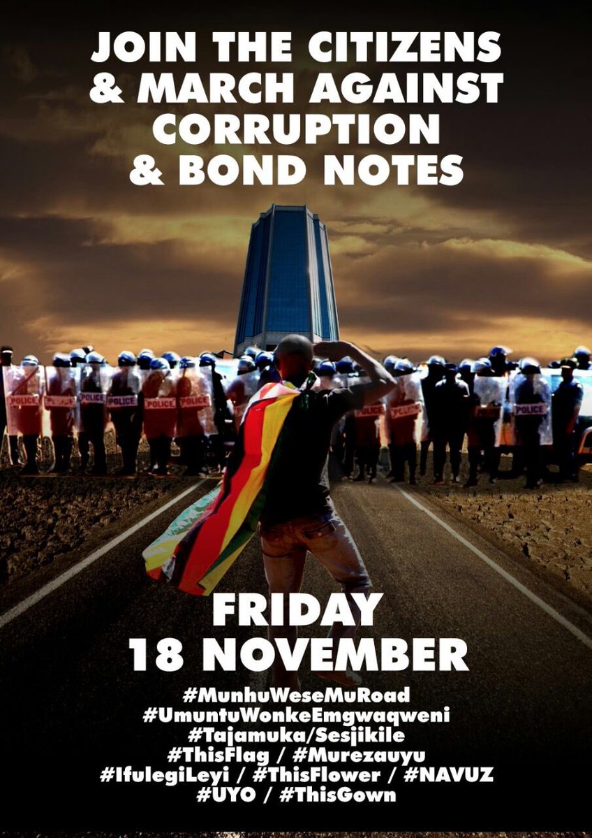 channelZim's tweet image. #BondNotes #NoToBondNotes march set for Friday 18 Nov. A showdown btwn protesters and police looms as police did not clear this march