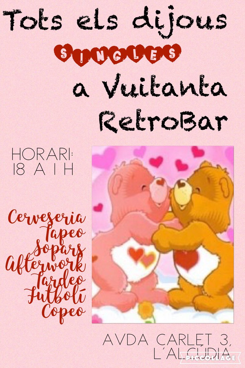 barVuitanta's tweet photo. #SINGLES #Valencia #RetroBar #Vuitanta #JuevesSingles #LoQueNecesitasEsAmor #LAlcudia #Ligoteo https://t.co/rsiwYxysky